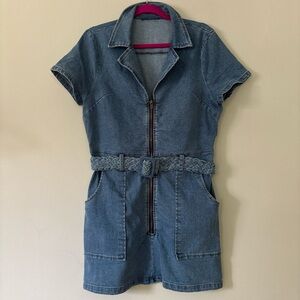 Lulus Distinct Icon Medium Wash Denim Belted Mini Dress With Pockets